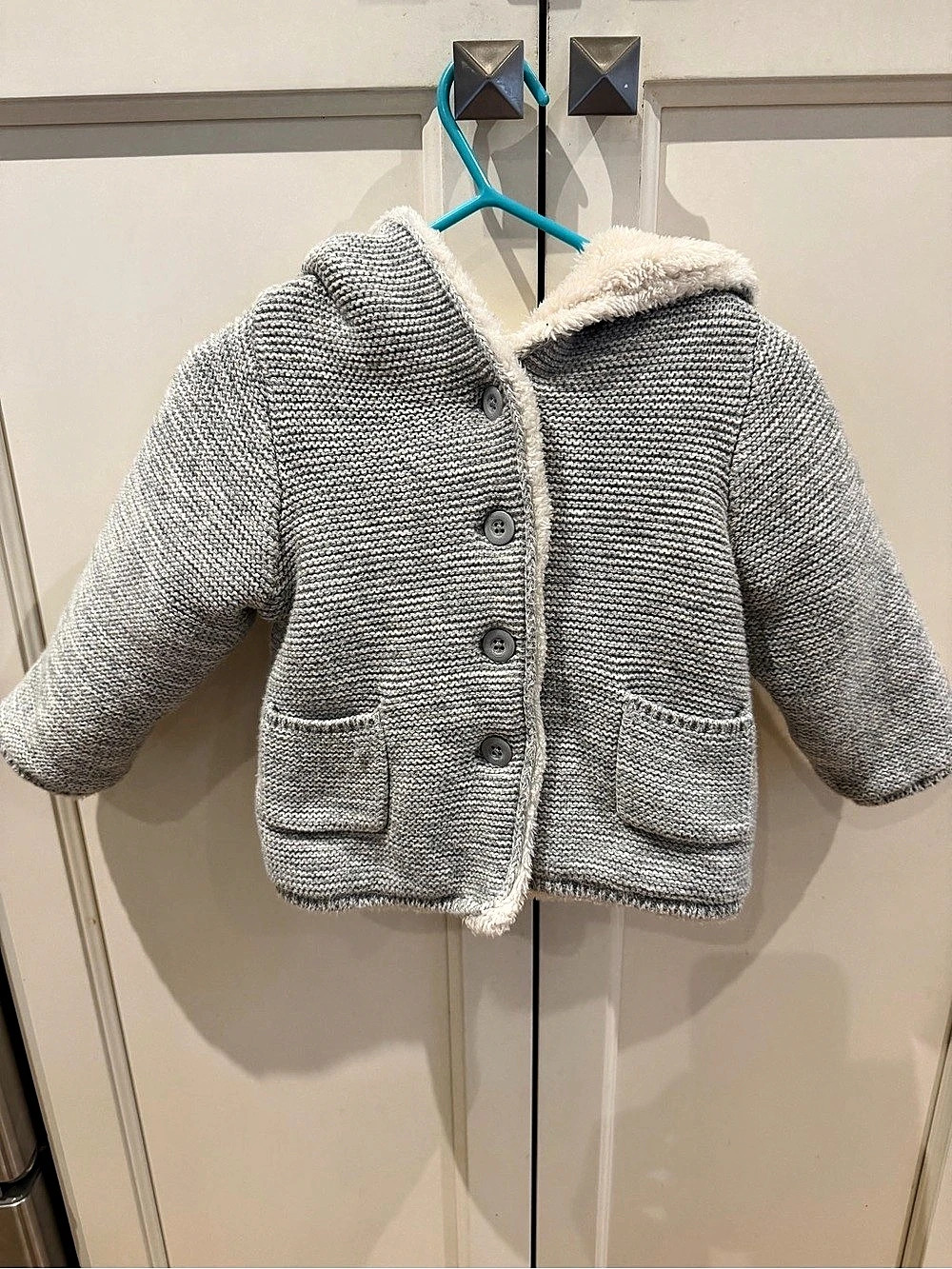 baby GAP 12-18m Baby Sherpa-Lined Garter Sweater Gray & Cream
